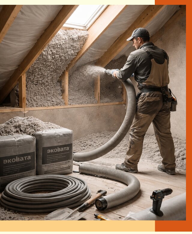 Утепление мансарды эковатой в Вологде от 2260 руб/м2 — монтаж, задувка, цена | ТепломастерВгд